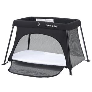 Pamo Babe Travel Crib - Lightweight Baby Playard with Zip Door, Carry Bag for Airplane - Easy to Carry (Black)