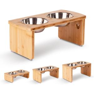 Elevated Dog Bowls, Bamboo Raised Dog Bowl for Medium Dogs, with 2 Stainless Steel Bowls (7'' Tall-40 oz Bowl) (Natural)