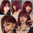 Red Bob Wig With Bangs Short red Wig for Women 12 Inch Straight Bob wig with Bangs Synthetic Colorful Cosplay Daily Party Use (Wine red,12IN)