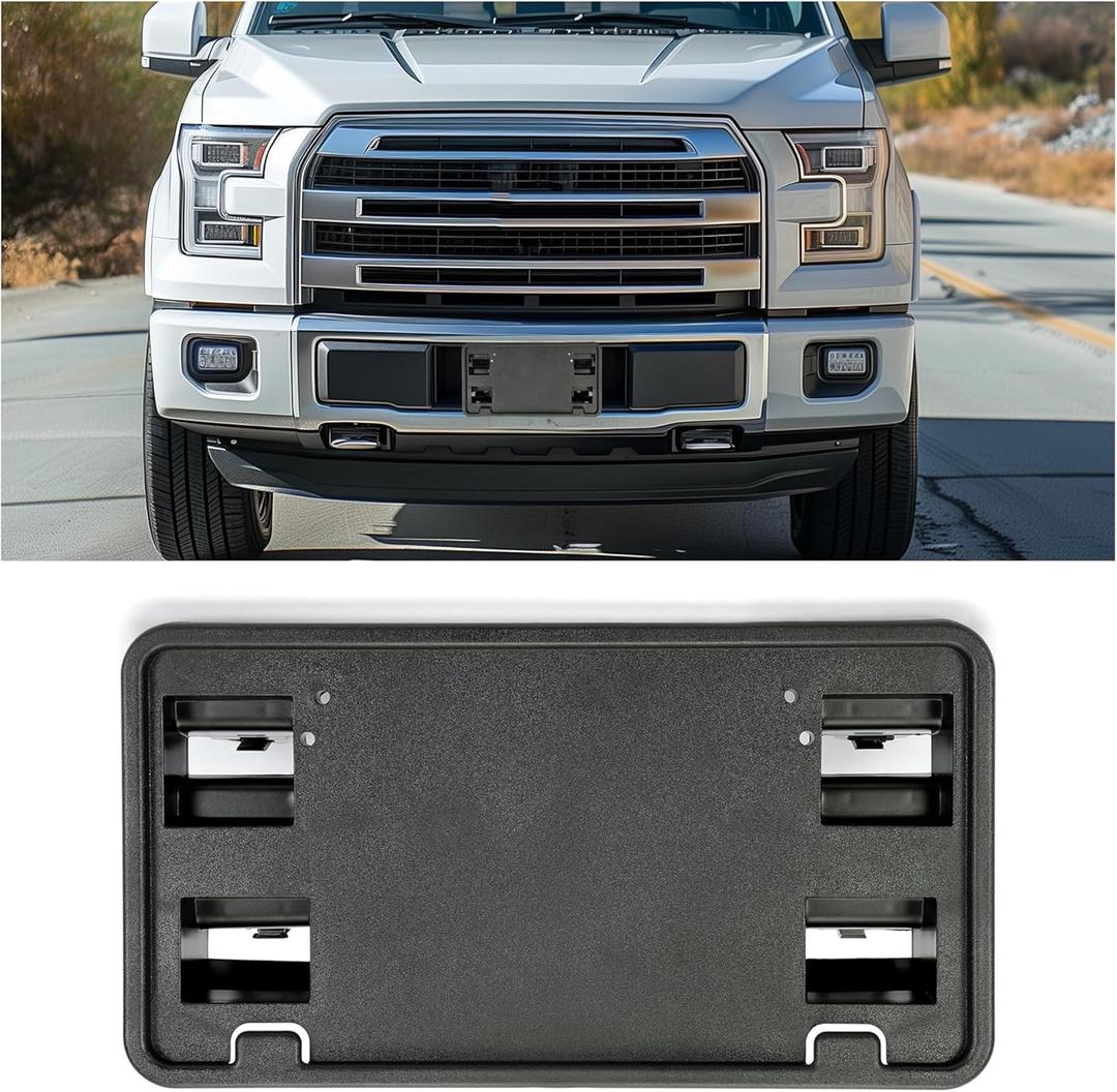HECASA Front Bumper License Plate Bracket Compatible with 2015-2017 Ford F150 Replacement for FO1068165 FL3Z17A385A, License Plate Frame Mounting Holder Cover Textured Black Plastic