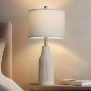 24.5" Modern Ceramic Table Lamp for Nightstand, Farmhouse Bedside Lamp for Bedroom, Small Table Lamp for Living Room End Table, Beige (1 Pack)