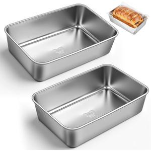 2 Packs 8.85.9 Inch Loaf Pans for Baking Bread, 304 Stainless Steel Loaf Bread Pan with Parchment Paper Liners, Metal Bakeware for Bread, Meatloaf, Cake Brownies, Easy Release, Oven & Dishwasher Safe (Sliver)