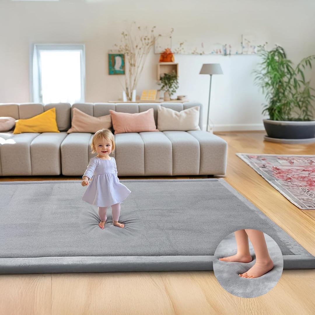 Mallify Ultra Soft 1.3" Thick Baby Play Mat for Floor, Extra Large Velvet Playpen Mat, Baby-Safe & Non-Slip Tummy Time Mat, Crawling for Babies, Toddlers, Infants, Kids, Easy Care, 79"x59", Gray