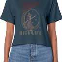 Coors Miller High Life Vintage Moon Logo Women's Crop Top, Size L, Blue 
