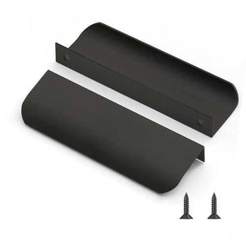 LEAPHZOT Edge Finger Pull,Concealed Kitchen Cabinet Handle,Top Mount Flat Cabinet Pulls for Cupboard Door Drawer 6814 (4, Matte Black, 4.72"/120MM Overall Length)