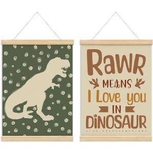 foedor Olive Green Dinosaur Poster Hanger Frame Playroom Decor Set of 2, Dinosaur Nursery Wall Decor for Kids Boys Bedroom Bathroom Decor,12x16 Inch