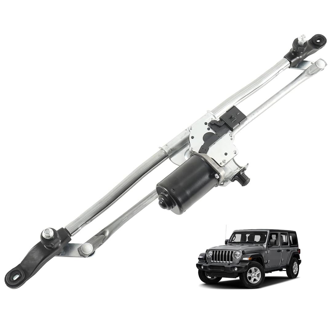 Front Windshield Wiper Motor Linkage Assembly Replace 55077859AB, 602-105AS | For Jeep Wrangler 2007-2018 Wrangler JK 2018, 5-pin Electrical Connector, Stamped Steel Material, Easy Installation