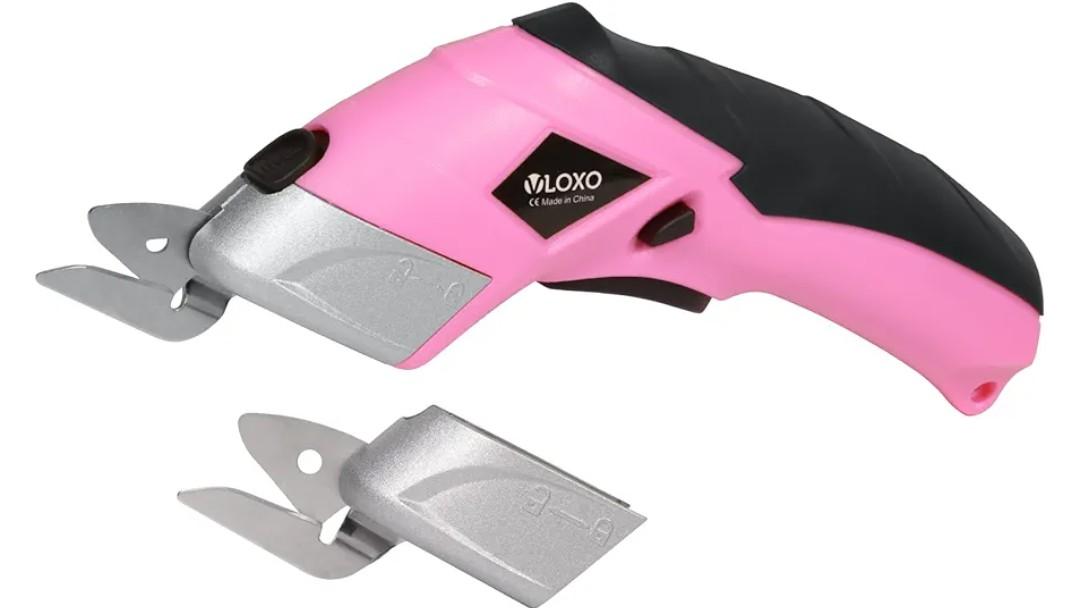 VLOXO Cordless Electric Scissors Cardboard Cutter with 2 Type Blades Rechargeable Powerful Shears Cutting Tool for Fabric Electric Box Cutter Leather Felt with Charger & Storage Box-Pink