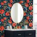 Boho Floral Peel and Stick Wallpaper, Dark Blue/Red/Teal Retro Self Adhesive Wall Decor for Bathroom, Kitchen, Accent Wall, Vintage Renter Friendly Contact Paper for Cabinet, Countertop, 17.5 x 118