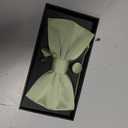 JEMYGINS Solid Color Pre-tied Bow Tie and Pocket Square Cufflinks Lapel Pin Sets for Men 4PCS (Sage Green)
