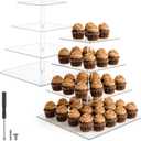 2 Pack 4 Tier Acrylic Cupcake Stand for 50 Cupcakes, Large Square Cupcake Tower, Dessert Cup Cake Tier Stand Holder, Clear Tiered Display Tree for Birthday, Wedding, Party DCor