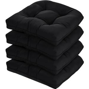 19x19 Outdoor Chair Cushions Set of 4, Tufted Wicker Patio Furniture Cushions, Thick Outdoor Seat Cushions for Lawn Chairs, Overstuffed and Water Resistant, Black