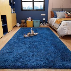 Ophanie Upgrade 4x6 Blue Rugs for Bedroom, Dark Blue Fluffy Shaggy Soft Carpet, Navy Indoor Floor Carpet for Kids Baby Boys Teen Dorm Room, Nursery,Home Decor Aesthetic