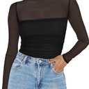 Zeagoo Womens Mesh Sheer Long Sleeve Top Mock Turtle Neck See Though Shirts Ruched Sexy Casual Going Out Blouses (Black, XL)
