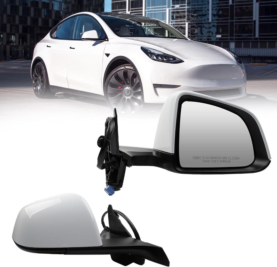 Dasbecan Side Rear View Mirror Compatible with 2020-2024 Tesla Model Y Power Heated Power Folding with Mirror Memory Right Passenger Side #1594112-00-C 159411200C (White 13pin)