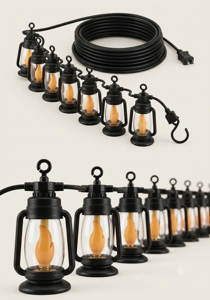Backyard Fox Solar Lantern String Lights, 19.7FT Outdoor Hanging Decorative Lights with 10 LED Flame Effect Bulbs, Waterproof Evening Trail Series for Patio, Garden, Deck, and Backyard Decor