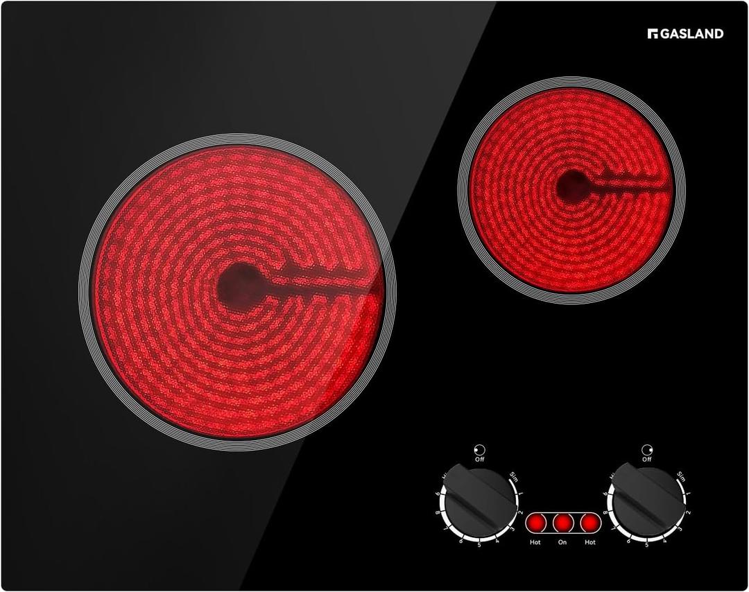 GASLAND Apartment Electric Cooktop 2 Burners, 21 Inch Built in Radiant Glass Stove Top, UL Certified, 3700W Ceramic Electric Stovetop, 9 Heating Levels, Knobs Control, Instant Heating Up, 240V
