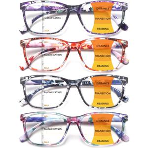 CLASAGA Progressive Multifocus Reading Glasses for Women, Pattern Print Blue Light Block Stylish Ladies Computer Readers (Pattern Design-2) 3 counts
