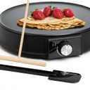 Moss & Stone 12 Inch Electric Griddle & Crepe Maker Machine. Electric Crepe Maker with Adjustable Temperature for Blintzes Pancakes & Tortilla, Non-Stick Crepe Pan & Batter Spreader & Spatula (Zed Black)