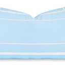 Hofdeco Premium Coastal Patio Indoor Outdoor Lumbar Pillow Cover Only, 12"x20" Water Repellent for Backyard, Couch, Baby Blue Embroidered Line Frame