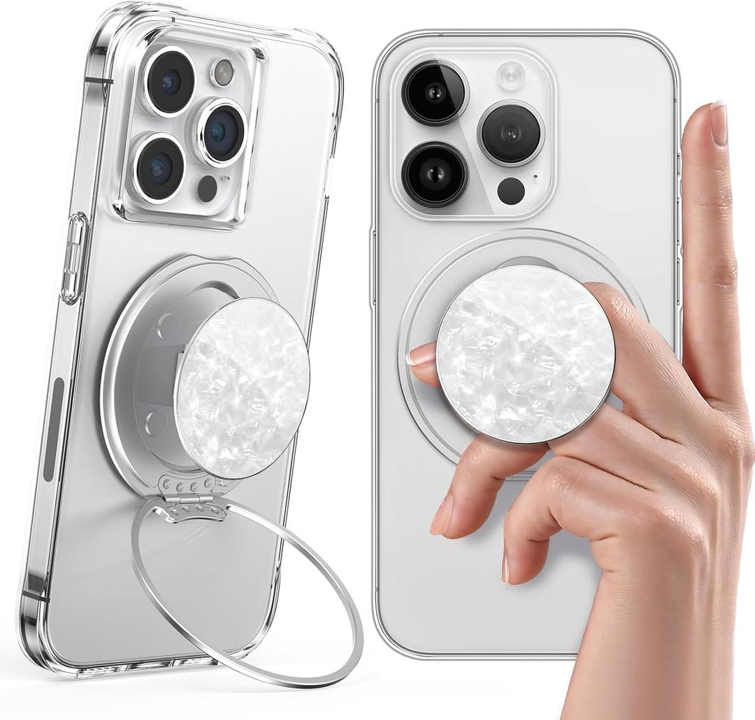 4 x Typecase Magnetic Phone Grip Holder: Adjustable Finger Ring Kickstand - Adapter Ring for Magnetic Included - Phone Grips for Back Compatible with iPhone Android Kindle Accessories - White