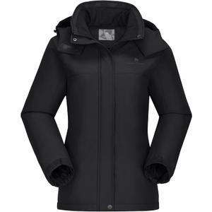 CAMEL CROWN Women's Ski Jacket Winter Snow Coat Warm Fleece Mountain Waterproof Female Jacket Snowboarding jackets (3X-Large, Black)
