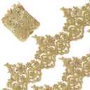 GORGECRAFT 5.7 Inch Width Gold Metallic Venice Lace Trim 2.6 Yards Sequin Flower Embroidery Lace Ribbon Applique Sewing Floral Crown Edge Trimming for DIY Crafts Clothes Wedding Home Decor