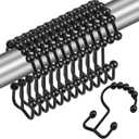 Shower Curtain Hooks,Sturdy Stainless Steel Double Sided Shower Hooks Rings for Bathroom Shower Curtain Rods Curtains Set of 12 Hooks - Matte Black