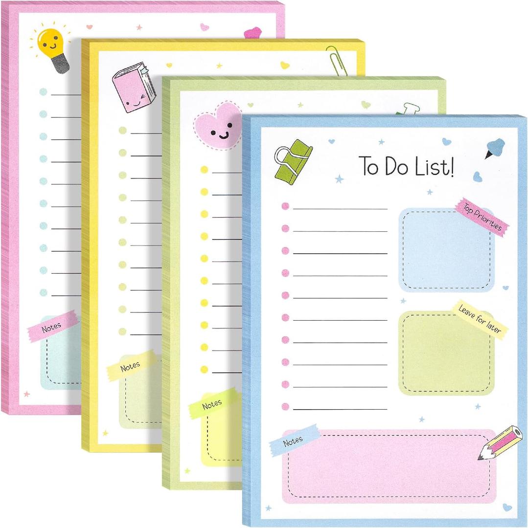 Mr. Pen- to Do List Sticky Notes, 4"x6", 4 Pads, 200 Sheets, School Style, to Do List Notepad, Lined Sticky Notes, Todo List Notepad