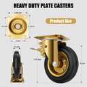 WBD WEIBIDA 6 in Heavy Duty Outdoor Casters Set of 4, 2600 Lbs Industrial Rubber Wheels for Cart Furniture and Workbench, Castors Dual Locking Replacement (4 Brakes, Free Spanner)