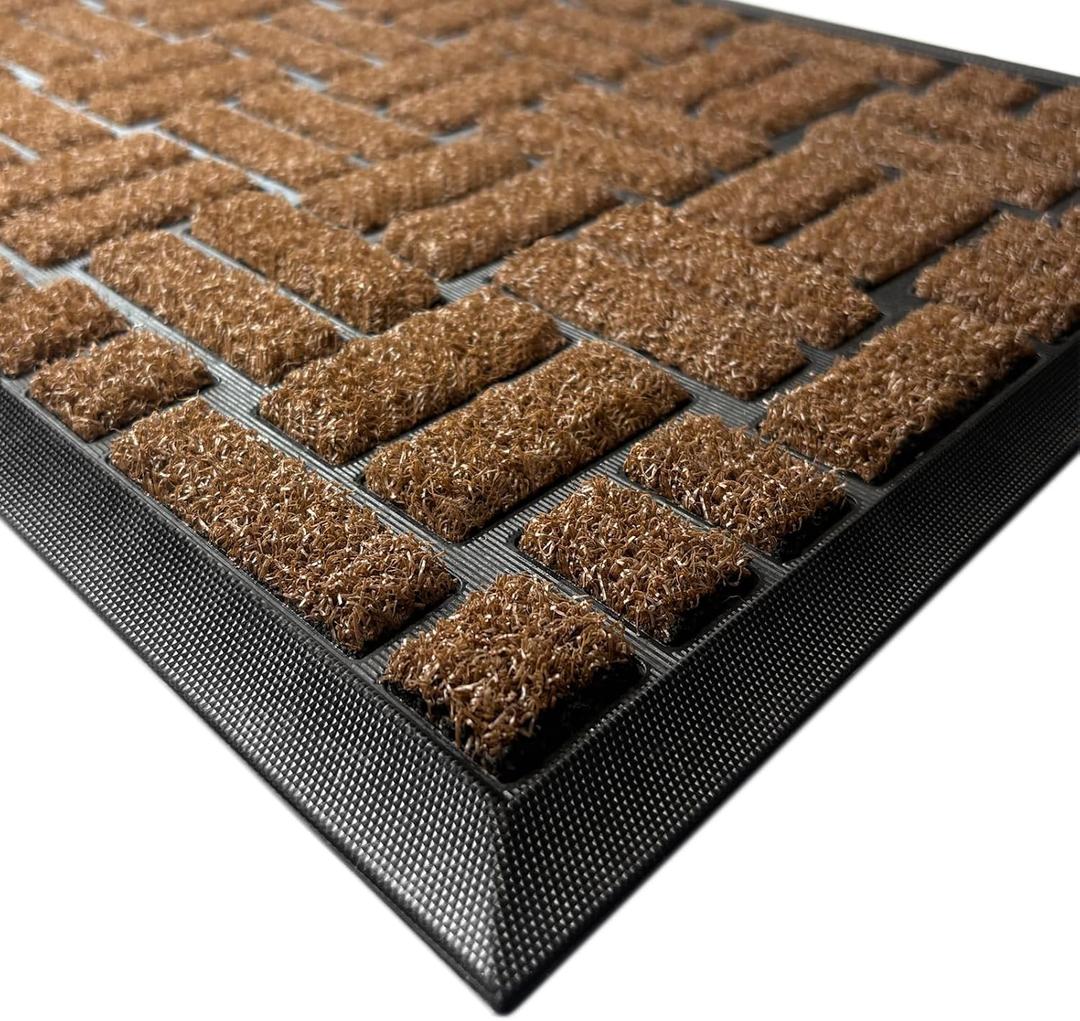 MATALL Outside Door Mat - 36x17 Inches Brown Welcome Matt, Indoor and Outdoor Dirt Trapper Door mat for Office Doorway, Patio, Porch, or Deck