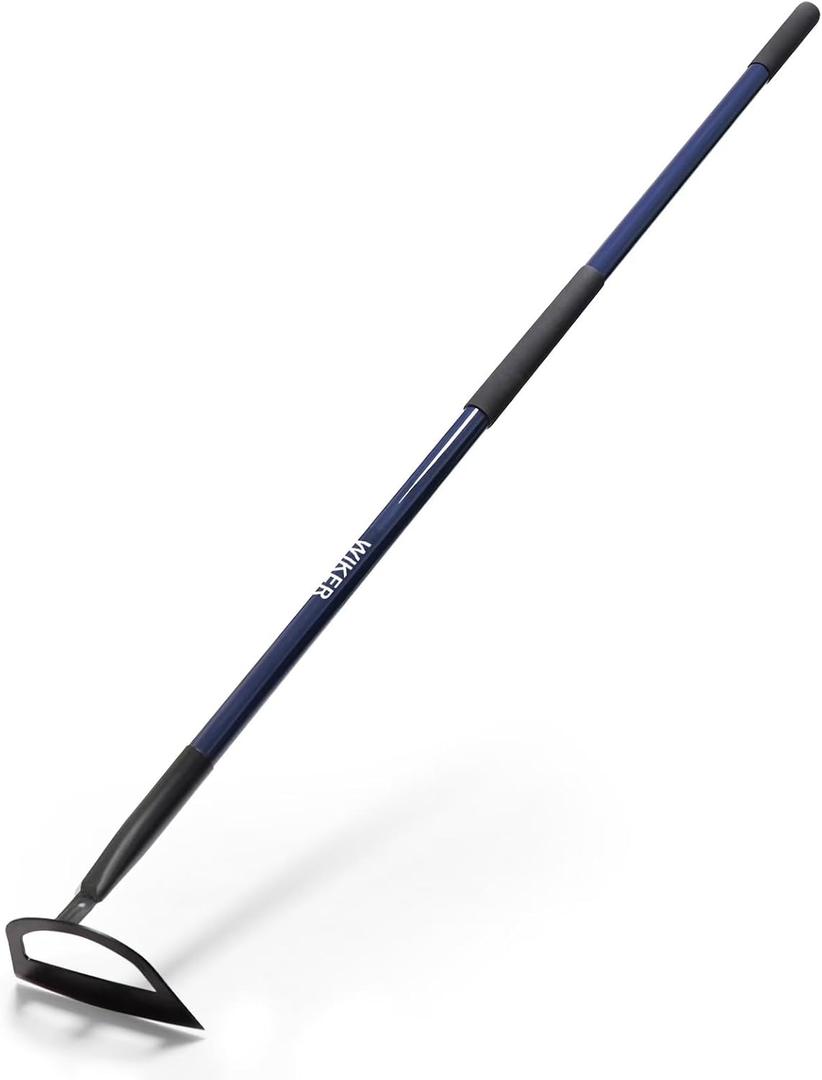 WIKER 57 Inch Professional Garden Hoe, Heavy Duty Weeding Tool with Pre-Sharpened Blade, Fiberglass Long Handle for Effortless Soil Cultivation and Weed Removal