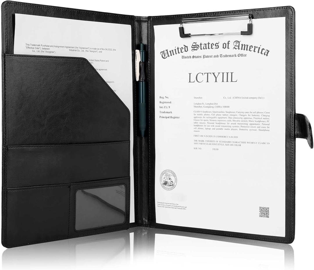 Tiankool Padfolio Portfolio Folder Binder -Faux Leather Portfolio Folder with Cover for A4 Notepad Holder, Business Portfolio for Resume, Legal Pad, Interview, Letter-size Padfolio for Women/Men,Black