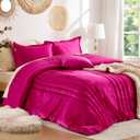 MUSSEL Hot Pink Queen Comforter Set 3 Pieces,Luxury Lightweight Fluffy All Season Cozy Velvet Bedding Comforter Sets,Neutral Striped Bedroom Comforter with 2 Shams