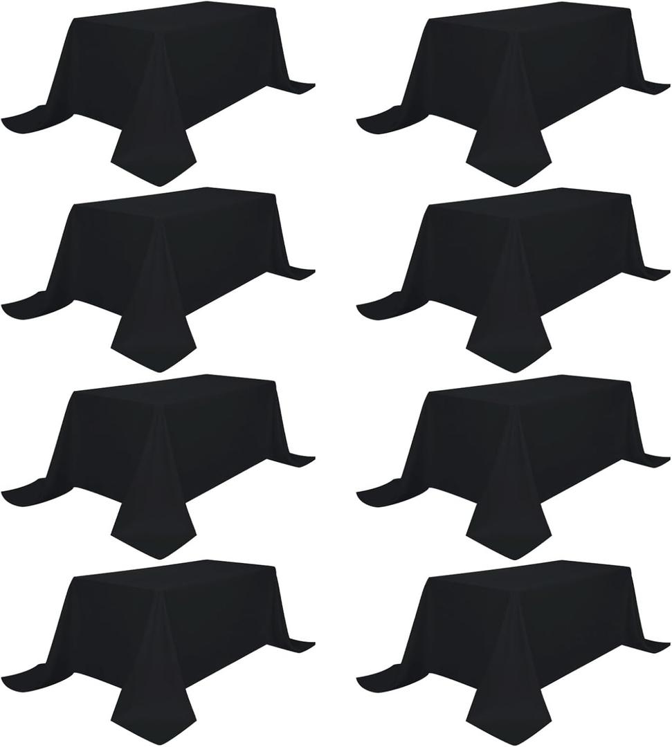 8 Pack Black Tablecloths 90 x 132 Inch Rectangular Table Cloths for Rectangle Tables 6ft, Wrinkle Resistant Black Table Cloth Washable Polyester Fabric for Buffet Wedding Party Banquet