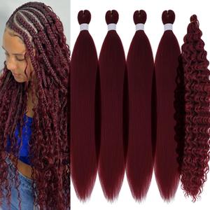 Burgundy Braiding Hair Pre Stretched with Micro Bohemian Ocean Wave Wavy Braiding Hair Red Knotless Deep Wave Crochet Curly Hair Extensions for Boho Braids (5 Packs) (26 Inch Boho Braids Set)