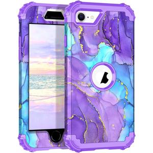 Hocase for iPhone SE 2022/2020 Case, Heavy Duty Shockproof Protection Hard Plastic+Silicone Rubber Hybrid Protective Case for iPhone SE 3rd/2nd Generation (4.7") - When Purple Meets Blue