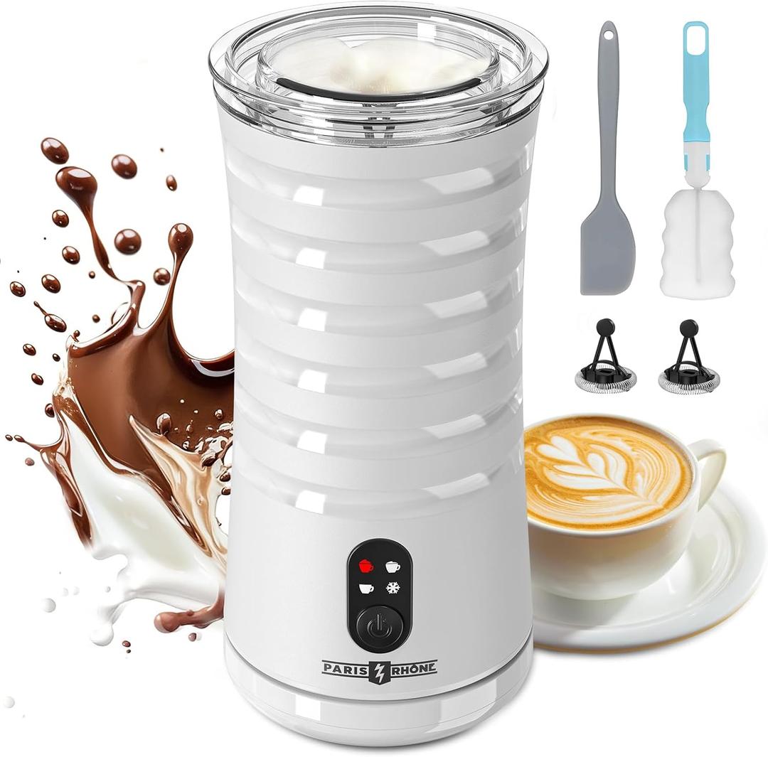 Milk Frother, Paris Rhône 4in1 Milk Steamer and Frother, Hot & Cold Foam Milk Warmer with Temperature Control, Auto ShutOff Frothers for Coffee, Latte, Cappuccino, Macchiato