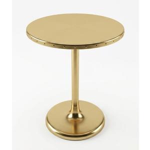 Gold Round End Table Modern Metal Accent Side Table with Embossed Top & Aluminum Pedestal Base for Living Room, Bedroom or Entryway, Electroplated Finish, 15" Round x 21" Height