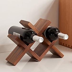 TREOAKWIS Wine Rack Countertop Oak Solid Wood Wine Organizer Rack 4 Bottles Holder for Wine, Drinks, Beer, Suit for Home, Bar, Kitchen, Cellar Basement (Walnut)