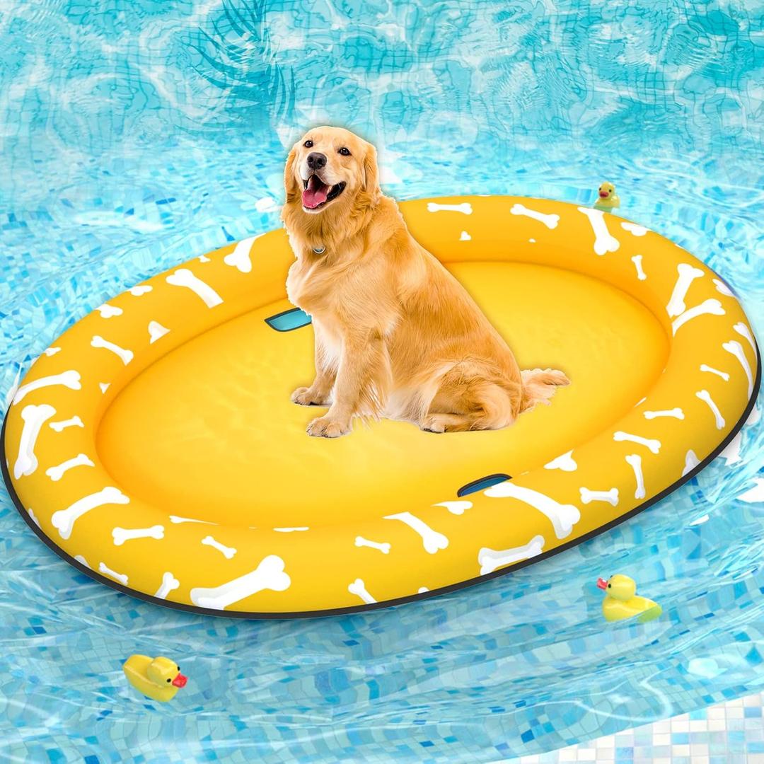 Pet Soft Dog Float Raft - Inflatable Dog Swimming Float for Summer (Bone Yellow) (Large)
