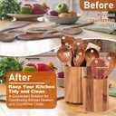 KINGSOW Utensil Holder for Kitchen Countertop: 360 Rotating Wooden Utensil Crocks - Farmhouse Cooking Spoons Organizer