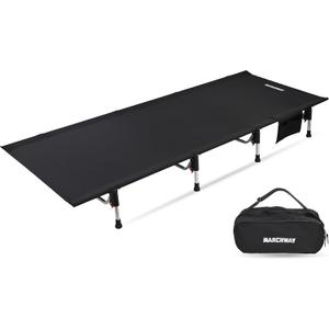 MARCHWAY Lightweight Folding Tent Camping Cot Bed with Lever Lock, Easy Setup Portable Compact for Outdoor Travel, Hunting, Hiking, Motorcycling, Support 330Lbs (Black)