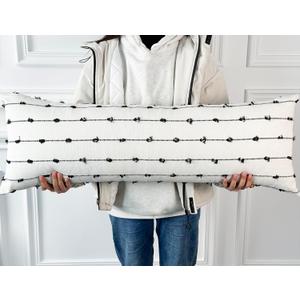 Decorative Extra Long Lumbar Pillow Cover, 12 x 36, Striped Pattern Boho Long Lumbar Pillow Case for Bed, Sofa, Couch, Farmhouse, Black, Modern Accent