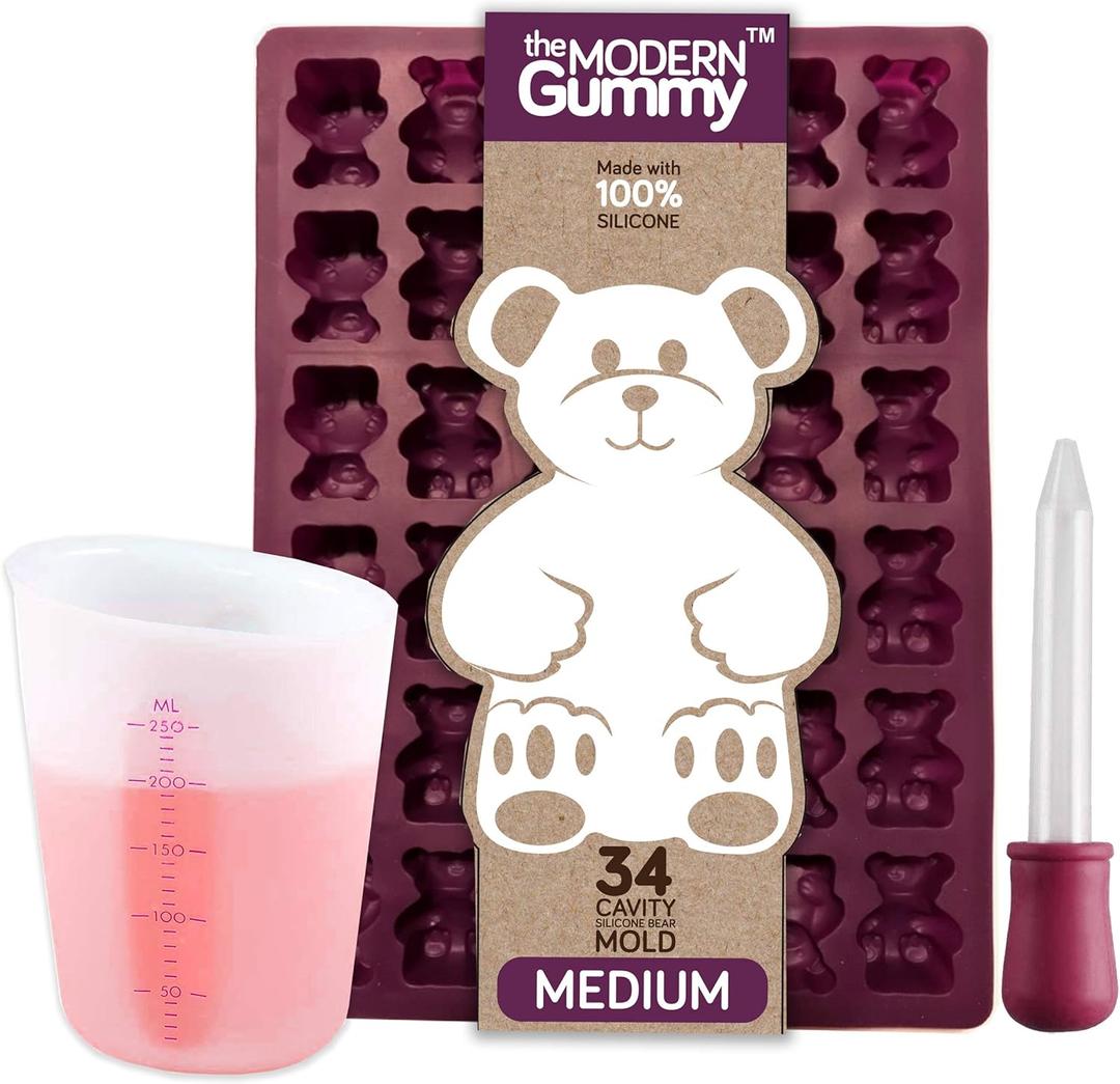 Medium Sized Silicone Gummy Bear Making Kit by The Modern Gummy with dropper and silicone measuring cup