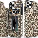 LETO for iPhone 12 Pro Max Case,Flip Folio Leather Wallet Cover with Fashion Flower Designs for Girls Women,Built-in Card Slots Kickstand Protective Phone Shell Brown Leopard
