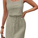 Acelitt Spring Summer Tank Dresses for Women 2026 Hollow Out Textured Drawstring Mini Dress (M)