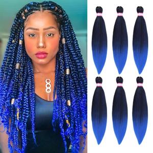 Dorsanee Ombre Blue Braiding Hair Pre-Stretched 20 Inch 6 Packs Braiding Hair Extensions for Crochet Box Braids Twists Locs Hair Itch Free Soft Yaki Texture Hot Water Setting, 1B/Blue
