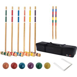 GSE Games & Sports Expert 30'' Classic Six Player Croquet Set with Wooden Mallets, Colored Balls, Sturdy Carrying Bag for Family & Friends, Great for Outdoor Lawn, Backyard, Park