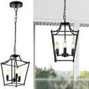 Foucasal Lantern Pendant Light Black Pendant Light Fixtures 3-Light Black Lantern Pendant Lights, 9.4" Adjustable Farmhouse Pendant Lighting for Kitchen Island Dining Room Foyer